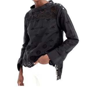 J Crew Black Funnelneck Eyelet Blouse Size 4